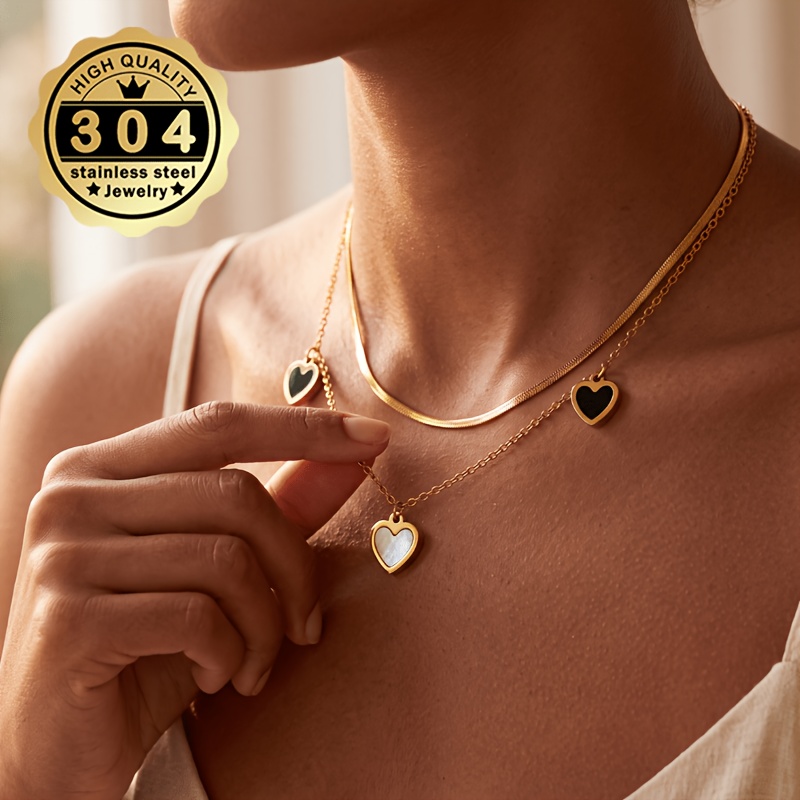 Women's Double Layer Heart Pendant Necklace, Gothic Style